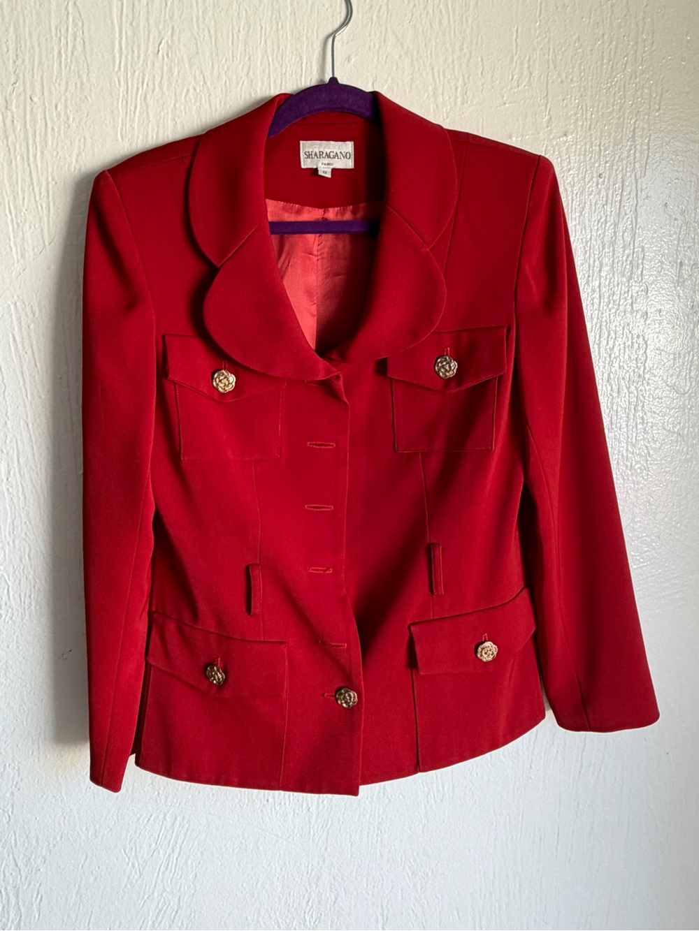 Sharagano Women's Bright Red Decorative-Button Blazer